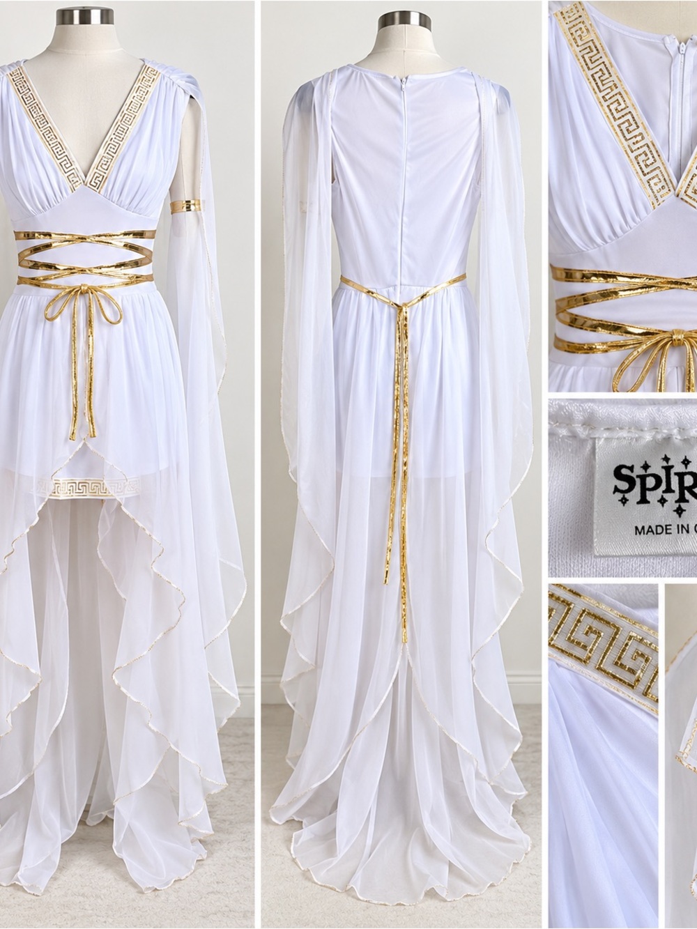 Greek Goddess Adult Costume white gold Roman toga dress/cape. Cuffs & headpiece.